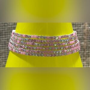 Brandy Melville Stretch Elastic Bangles with Pink and Silver Stones 6 Bracelets
